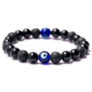 Evil Eye Stretch Bracelet Lava Stone & Onyx