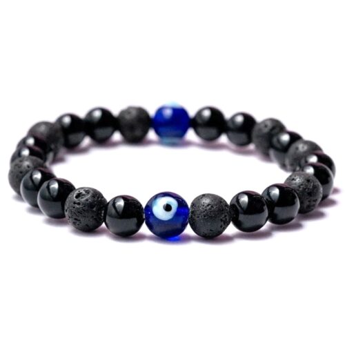 Evil Eye Stretch Bracelet Lava Stone & Onyx
