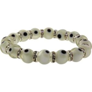 Evil Eye Stretch Bracelet Silvertone White