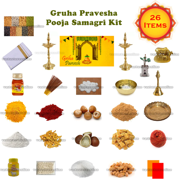 Gruhapravesha Pooja Samagri Kit, Contains 24 Items Kit for Pooja, Temple, Gifting Purpose, New Home